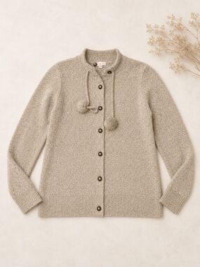 Belle by Kim Gravel Let’s Get Cozy Pom Pom Cardigan Sweater Beige Tan Large nwot